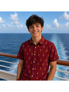 Wurl Boys Shirt Red Christmas Cruise Pizza Slice Christmas Holiday Trees Medium